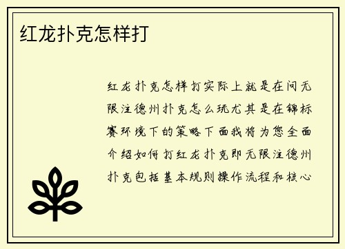 红龙扑克怎样打